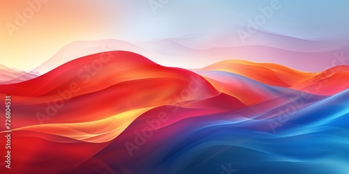 A gradient background with beautiful hues of red, blue, and orange is designed with smooth and curved lines, resembling landscapes with soft edges.