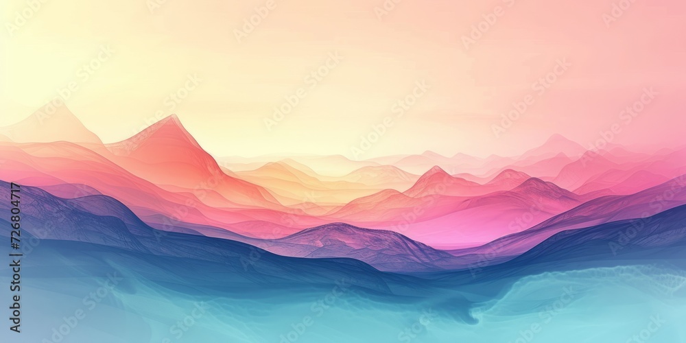 Several colors, presented in the style of minimalistic landscapes with soft gradients, vibrant and colorful layered mesh.
