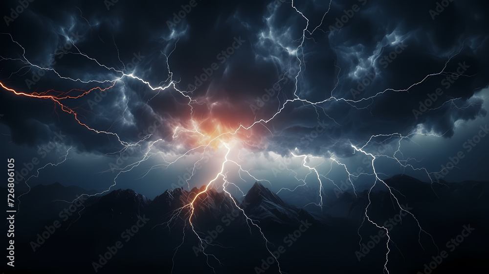 Lightning storm over natural landscape Lightning storm over natural landscape