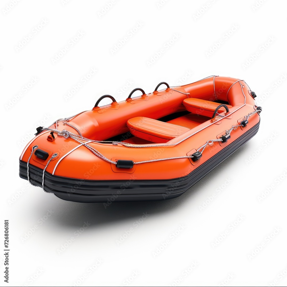 Naklejka premium Inflatable raft rescue dinghy lifeboat isolated on a white background, Ai Generated.