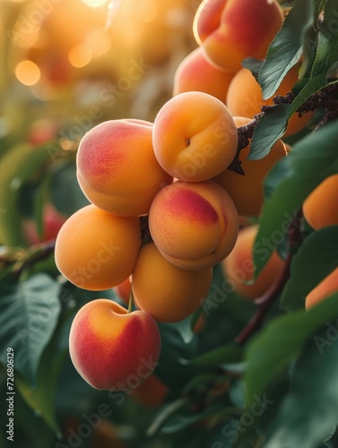 Juicy apricot with velvety skin glows in morning light, exuding vibrant allure, Ai Generated