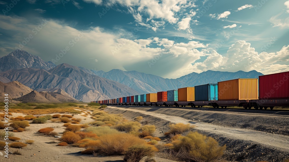 Freight Train Traversing Through a Colorful Landscape. Freight Train Traversing Through a Colorful Landscape.