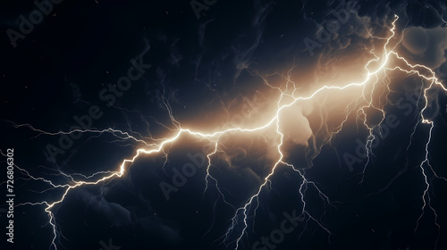 Lightning on the sky, gloomy ominous storm clouds background