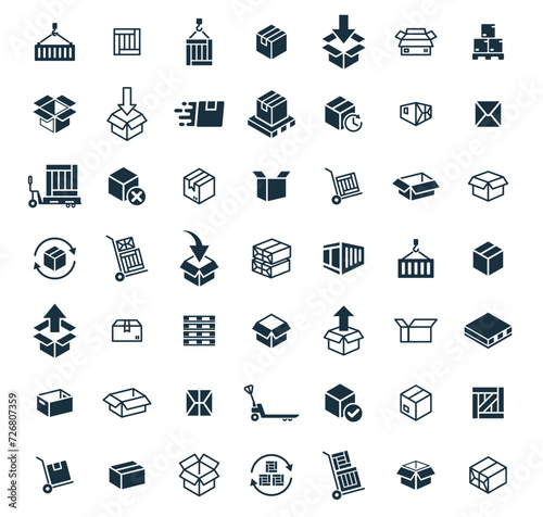 Package box icons set on white background. online delivery service business. Parcel container, packaging boxes, web design for applications.