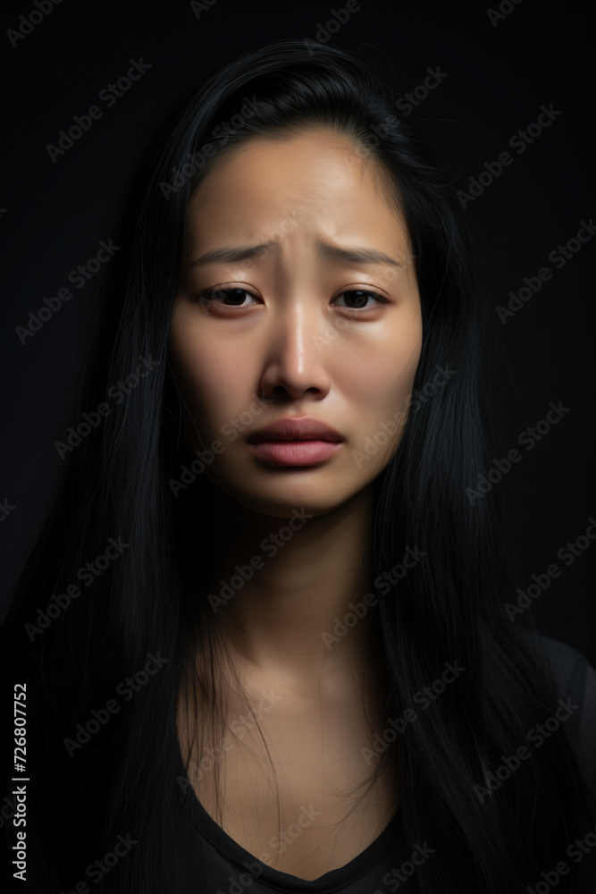 Sad Asian Woman, Studio Shot, Generative AI