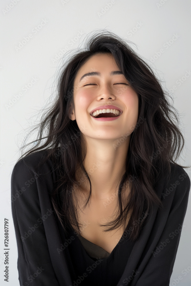 Laughing Asian Woman, Studio Shot, Generative AI Laughing Asian Woman, Studio Shot, Generative AI