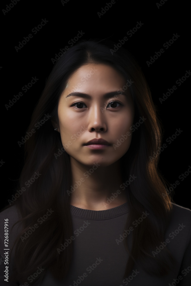 Naklejka premium Sad Asian Woman, Studio Shot, Generative AI