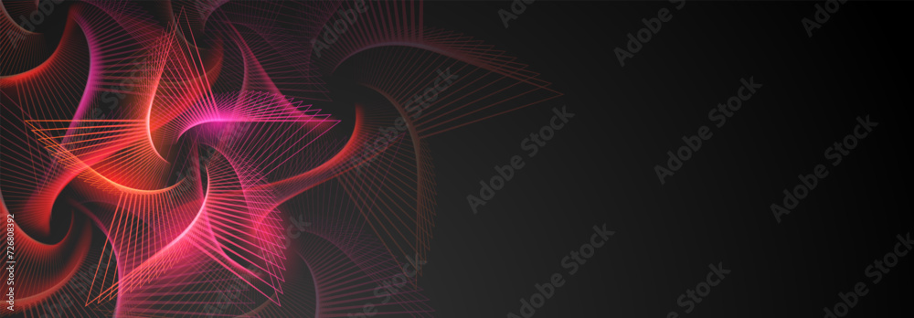 Abstract illustration with red spirograph figure in the form of star made of lines on a dark background