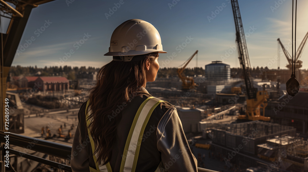 Woman worker overseeing construction workers on the job site Woman worker overseeing construction workers on the job site