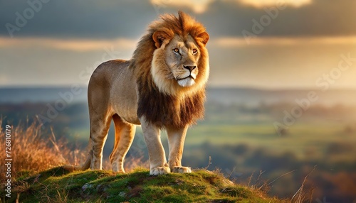 Foto Dominant Male Lion in the Savannah, King of Animals
