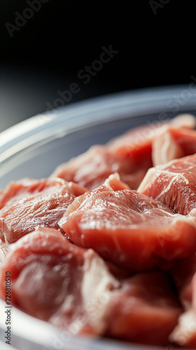 Close-up of Raw Meat in a Bowl on a Table