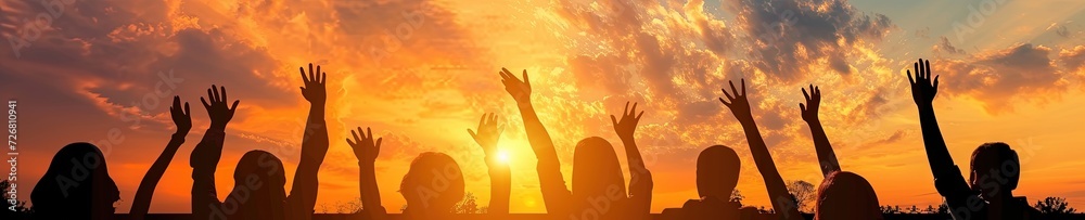 People reaching their arms to the heavenly skies People reaching their arms to the heavenly skies