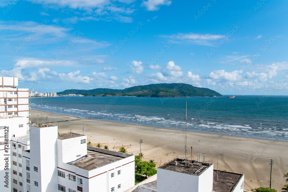 Fototapeta premium Blue Skies Over Tropical Beach Along Coast of Santos Sao Paolo Brazil