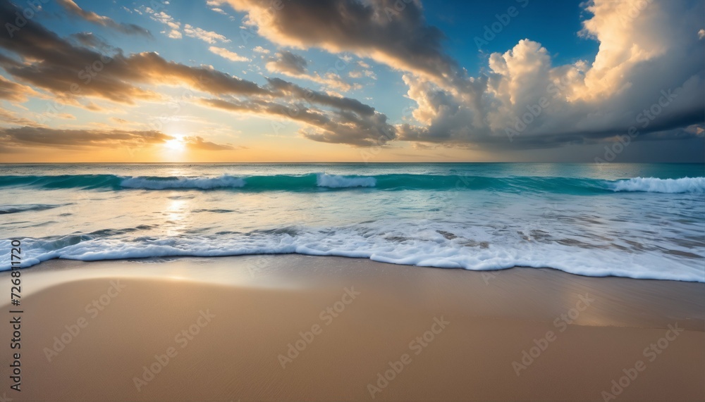 Panoramic view of a tropical beach: Wide seascape where the sky meets the sea