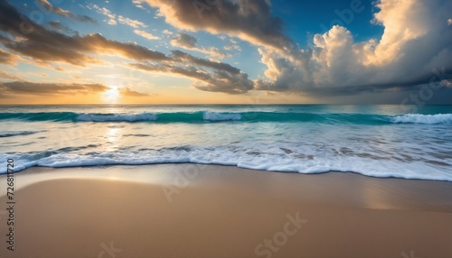 Panoramic view of a tropical beach: Wide seascape where the sky meets the sea