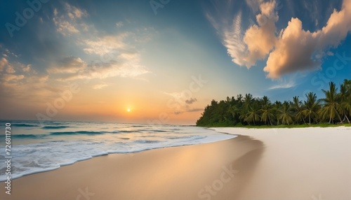 Wide horizon at a tropical beach, capturing the serene meeting of sky and sea in a panoramic seascape © ibreakstock
