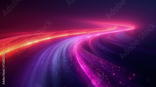 Car light. Curve streak trail line. Fast speed car. Long purple and orange way effect. Glowing street exposure. Blurred motion. Sparkling flow. abstract dynamic dark background photo