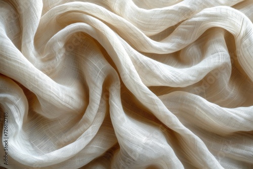 Wavy linen fabric in cream color. The texture of the linen fabric