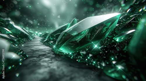 Green crystal mine abstract background.