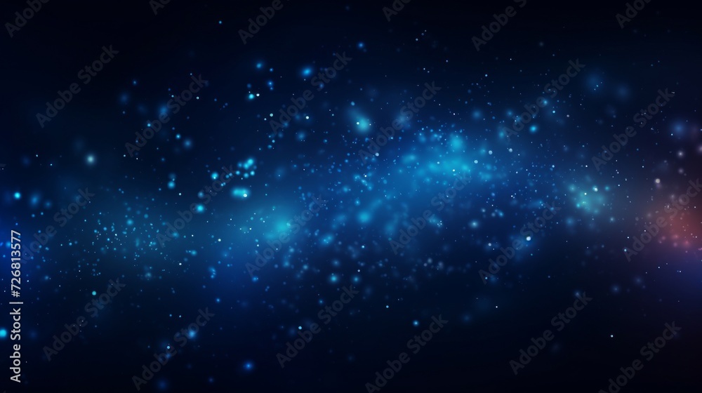 Digital illustration of blue sparkling particles scattered across a dark, space-like background.
