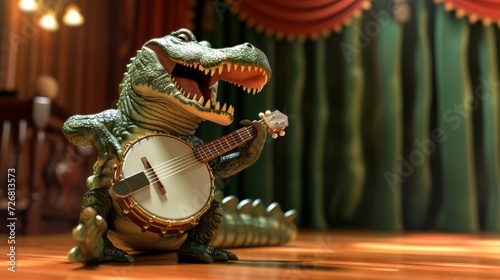 A gator playing the banjo and trying to sing but instead just letting out a series of hilarious croaks and causing the entire audience to burst into laughter at the talent