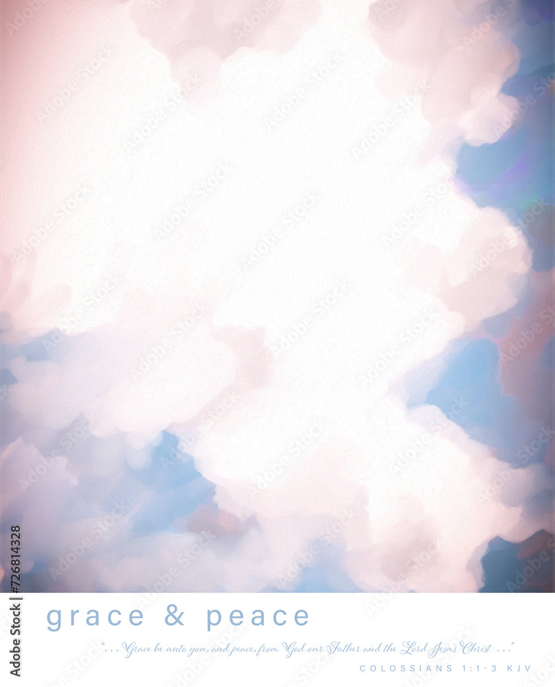 Impressionistic Soft Cloudscape with Purplish Blue or Periwinkle Sky in Background Digital Painting or Art with Bible Verse Colossians 1:1-3 KJV- Art, Artwork, Design, Illustration, Digital Painting