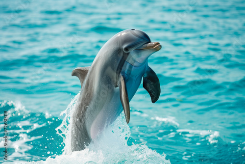 friendly dolphin jumping out of the water and smiling © mila103
