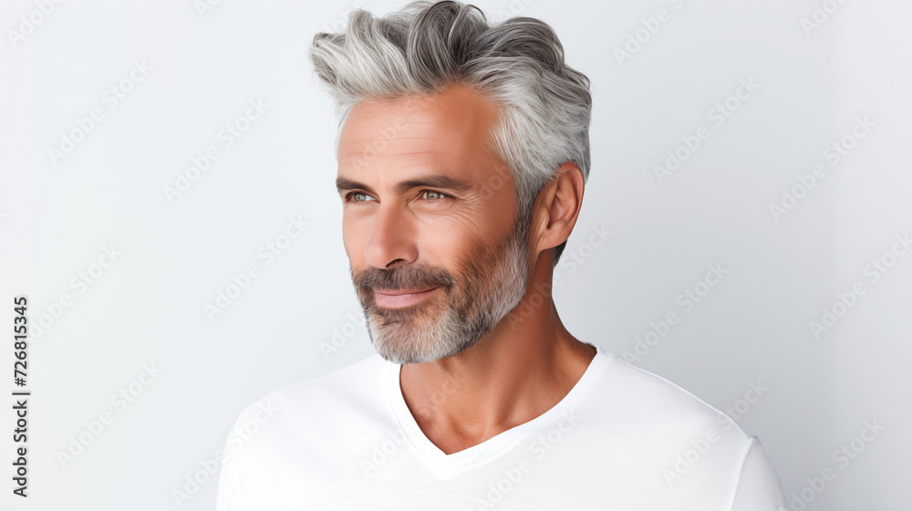 Handsome guy, very attractive mature Caucasian male model with gray hair Handsome guy, very attractive mature Caucasian male model with gray hair