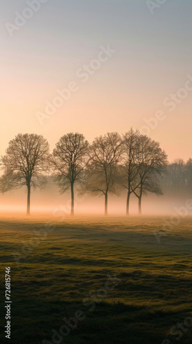 Misty Field With Trees in the Distance