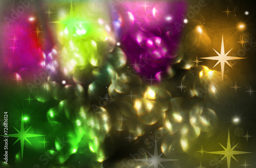 Magic background with golden bokeh with  colorful purple pink yellow. Frame from golden shiny splashes  drops. Elegant luxury wallpaper