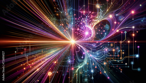 Vibrant Pop Futurism: Glowing neural networks in a futuristic digital web.