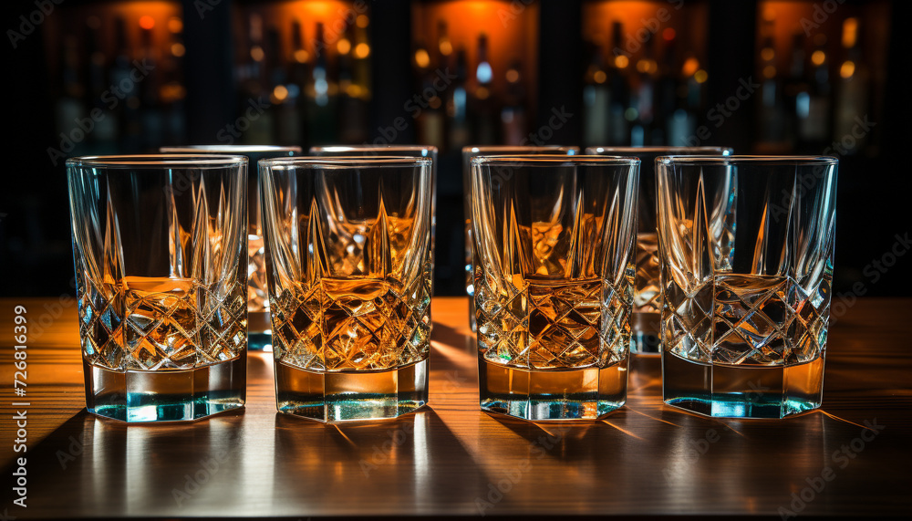 Nightclub party drink, bar, whiskey, cocktail, glass, celebration, refreshment, ice, nightlife, bottle generated by AI Nightclub party drink, bar, whiskey, cocktail, glass, celebration, refreshment, ice, nightlife, bottle generated by AI