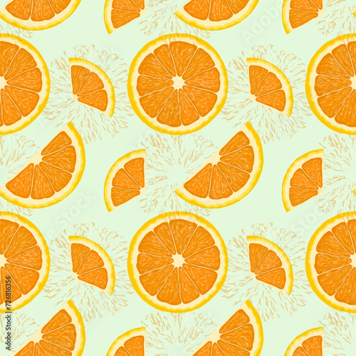 Seamless pattern with orange slices. Summer pattern with citrus fruit.  Element for design menu cafe, restaurant, label and packaging.