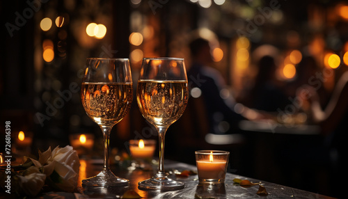 Romantic celebration, night of luxury, wine and candlelight generated by AI