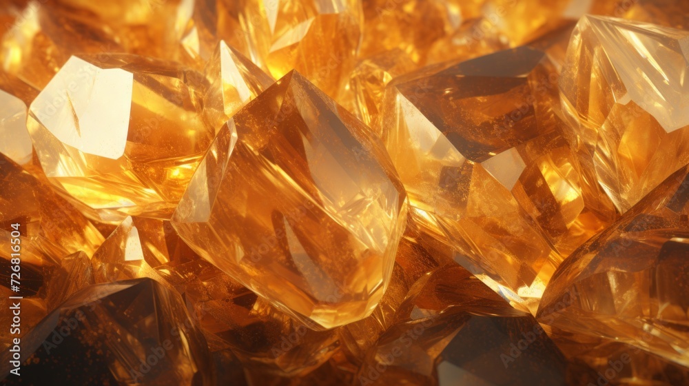 Close-up of sparkling golden crystals, emphasizing luxury and natural beauty for backgrounds and textures. Close-up of sparkling golden crystals, emphasizing luxury and natural beauty for backgrounds and textures.