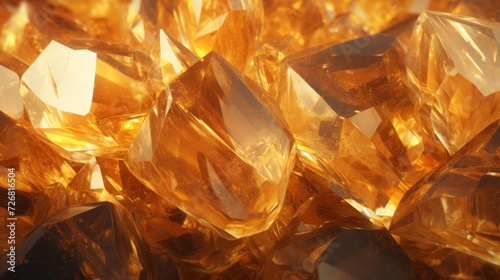 Close-up of sparkling golden crystals, emphasizing luxury and natural beauty for backgrounds and textures.