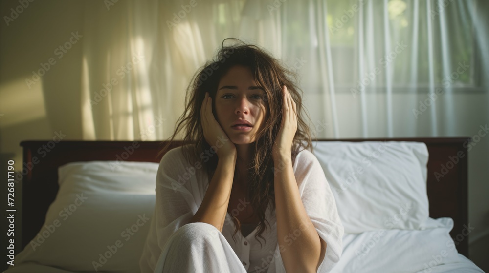 Woman with morning headache Woman with morning headache