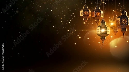 Ramadan lantern scene with blur background, animated virtual repeating seamless 4k