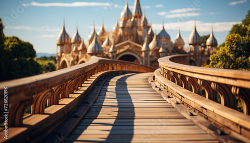 Famous pagoda, majestic sunset, ancient bridge, spirituality in nature generated by AI