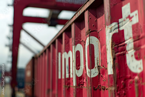 The word import on the side of a global shipping container. Business and trade concept