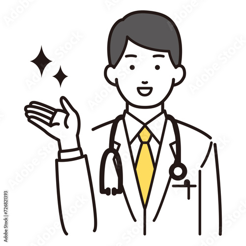 左を案内する白衣をきた男性イラスト