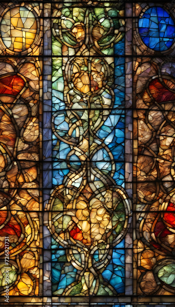 Stained Glass. Colorful. Art. Design. Window. Decorative. Pattern. Vibrant. Church. Light. Beautiful. Glasswork. Creative. Ornate. Religious. Illumination. Backlit. Aesthetic. AI Generated.