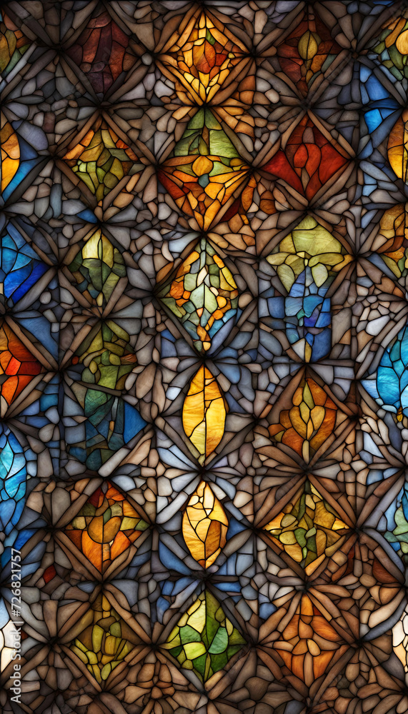 Stained Glass. Colorful. Art. Design. Window. Decorative. Pattern. Vibrant. Church. Light. Beautiful. Glasswork. Creative. Ornate. Religious. Illumination. Backlit. Aesthetic. AI Generated.