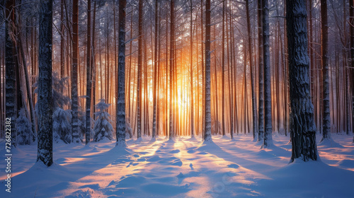 Sunlight Filters Through Snow-Covered Trees © cac_tus