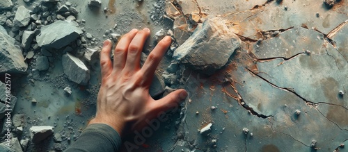 Human hand solving the problem of breaking stone. © AkuAku
