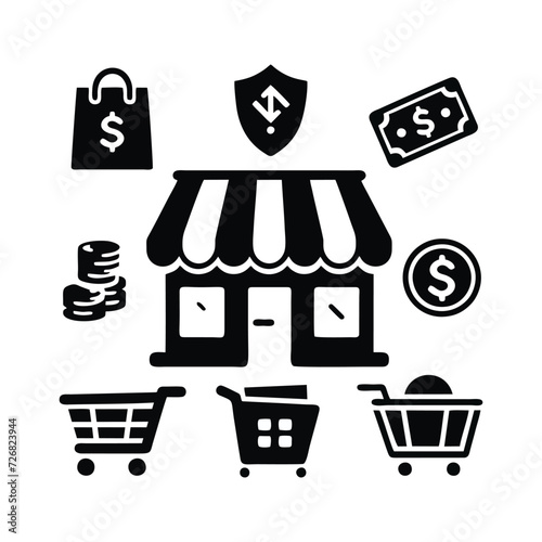 simple shoping icon vector art black and white