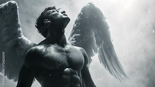A determined athlete looks to the sky and silently thanks their guardian angel for the strength and endurance they possess. photo