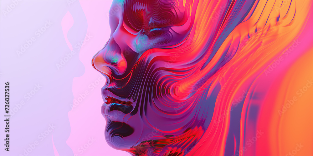 Wavy metal 3d abstract face model, tech feel, rainbow colors, copy space, wallpaper or web background, origami waves Wavy metal 3d abstract face model, tech feel, rainbow colors, copy space, wallpaper or web background, origami waves