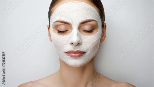 Woman with eyes closed and white facial mask on face