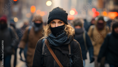 Young adults walking in the city, wearing warm clothing, smiling generated by AI